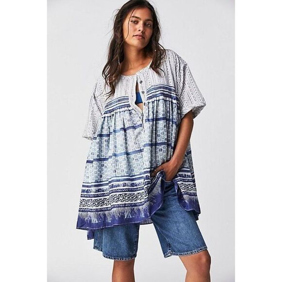 New Free  People We The Free Babydoll Block Printed Top Size S - Picture 1 of 8
